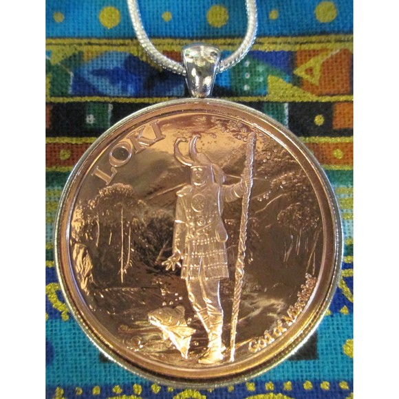 LOKI God of MISCHIEF- 24 Inch Sterling Silver Necklace, Copper Coin, Jewelry - Picture 2 of 6